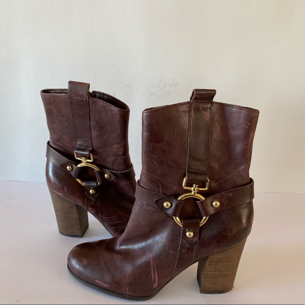 Guess Dari Cherry Brown Leather Ankle Boots 8M